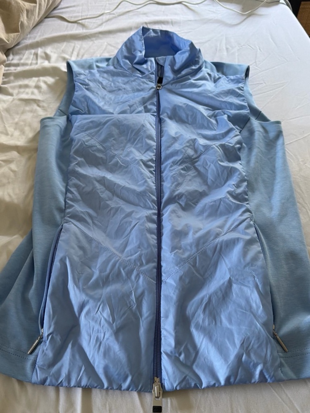 Light Blue Women's Hybrid Zip-Front Vest Jacket